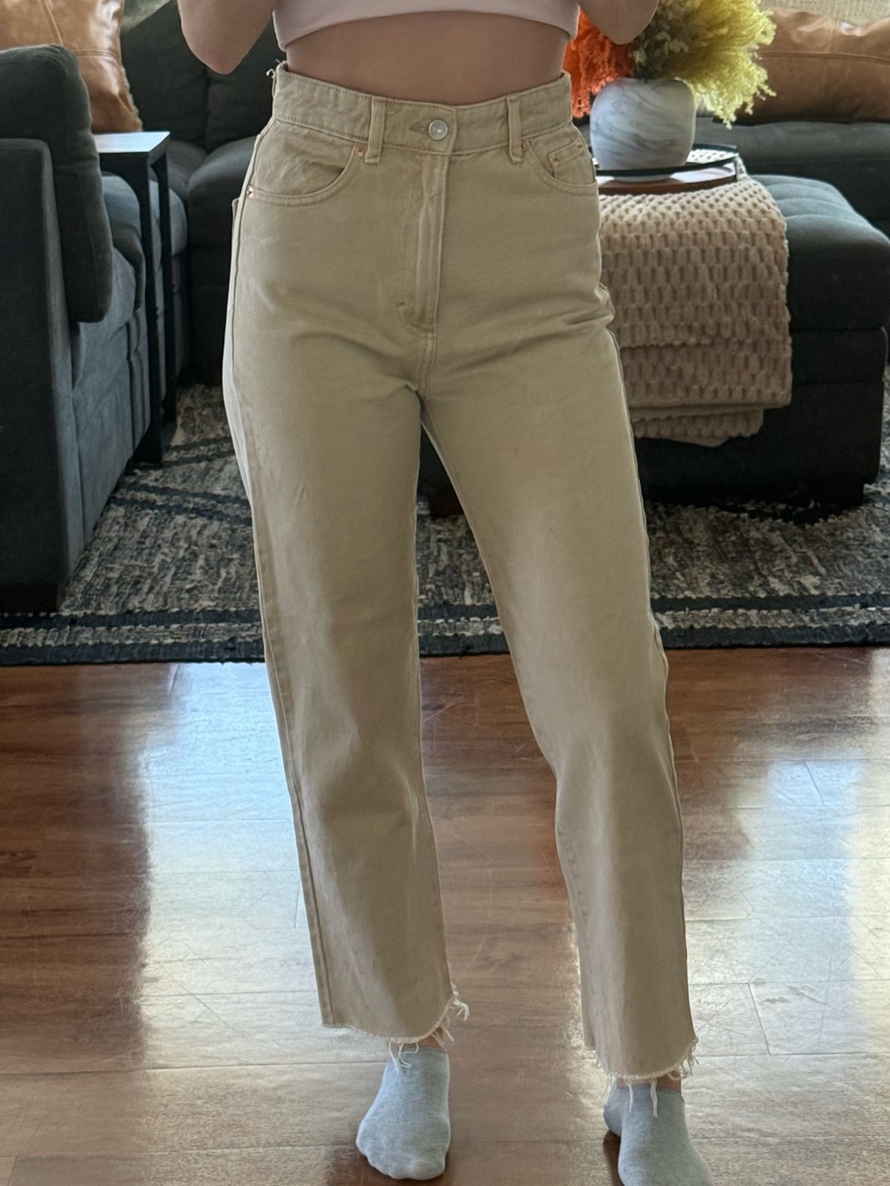 Pull&Bear Beige High-Rise Ankle Jeans